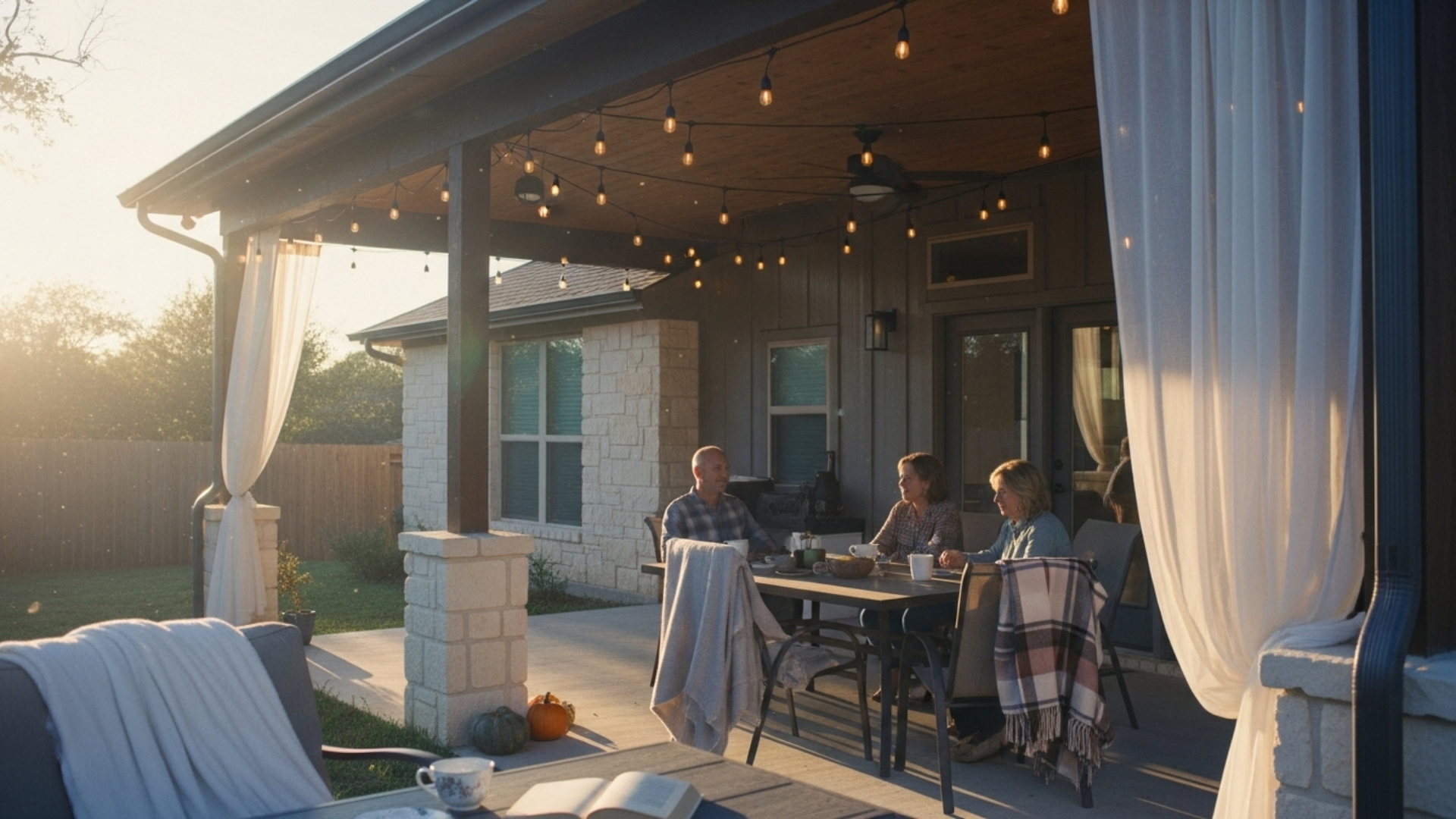 Custom covered patio in San Antonio perfect for fall weather